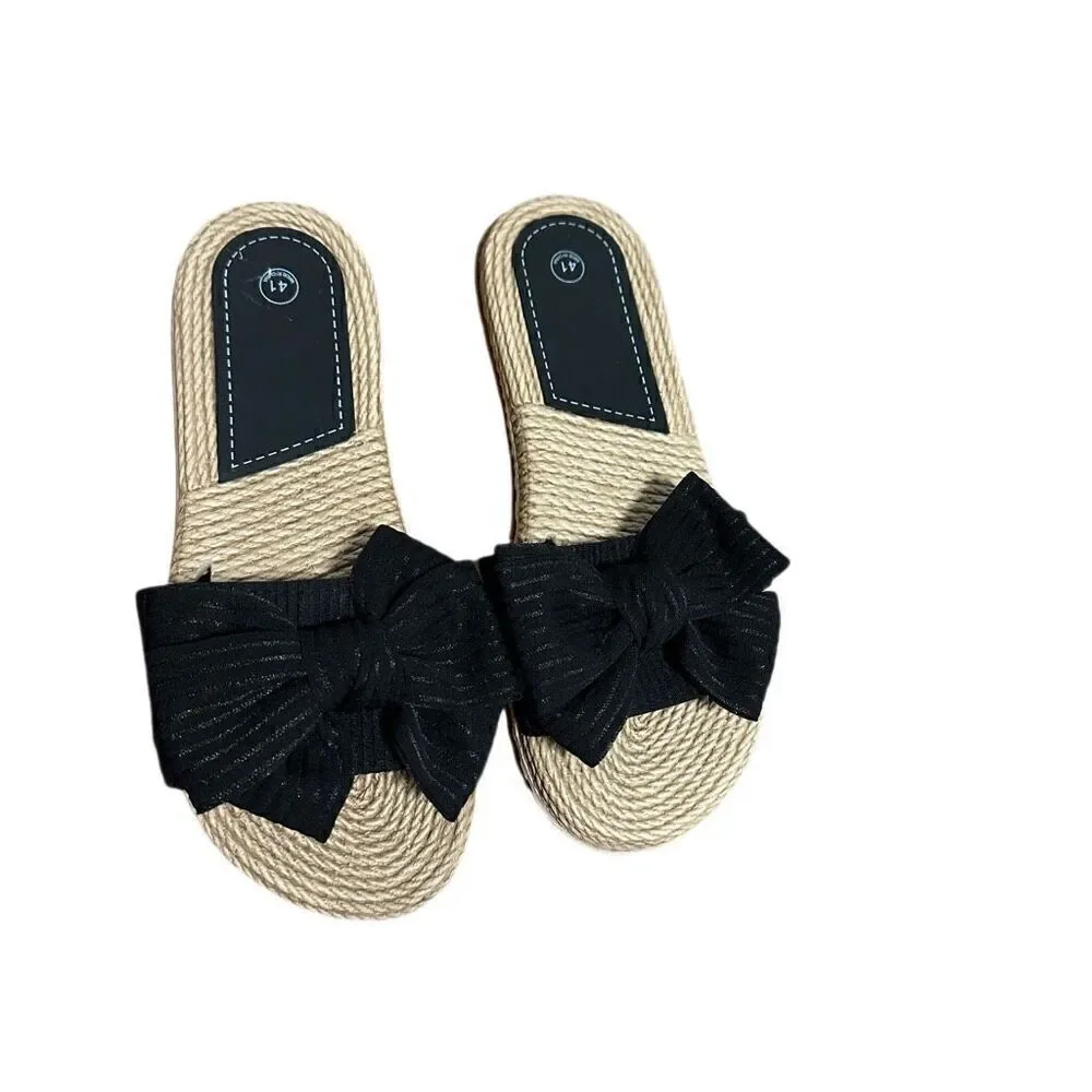 New! Black Bow Slides Sz 41/9